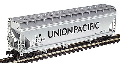 Intermountain Railway 67008 N Scale ACF 4650 Cubic Foot 3-Bay Covered Hopper - Ready to Run -- Union Pacific (gray w/large black lettering)