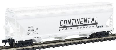Intermountain Railway 67022 N Scale ACF 4650 Cubic Foot 3-Bay Covered Hopper - Ready to Run -- Continental Grain Company (light gray, large black lettering)