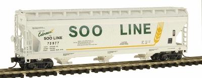 Intermountain Railway 67056 N Scale ACF 4650 Cubic Foot 3-Bay Covered Hopper - Ready to Run -- Soo Line (white, green, yellow, Colormark Markings)