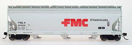 Intermountain Railway 67063 N Scale ACF 4650 Cubic Foot 3-Bay Covered Hopper - Ready to Run -- FMC Chemicals FMLX (gray, red)