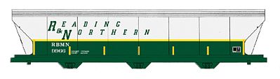 Intermountain Railway 67083 N Scale ACF 4650 Cubic Foot 3-Bay Covered Hopper - Ready to Run -- Reading & Northern (gray, green, yellow Conspicuity Marks)