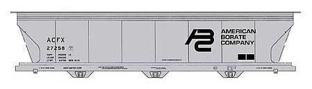 Intermountain Railway 67087 N Scale ACF 4650 Cubic Foot 3-Bay Covered Hopper - Ready to Run -- American Borate Co. (gray, black)