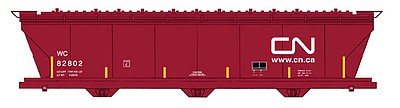 Intermountain Railway 67091 N Scale ACF 4650 Cubic Foot 3-Bay Covered Hopper - Ready to Run -- Canadian National WC (Boxcar Red, Noodle Logo, yellow Conspicuity Marks)