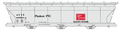 Intermountain Railway 67093 N Scale ACF 4650 Cubic Foot 3-Bay Covered Hopper - Ready to Run -- Allied Chemical - Plaskon PVC ACSX (gray, red, black)
