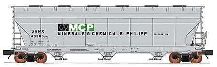 Intermountain Railway 67095 N Scale ACF 4650 Cubic Foot 3-Bay Covered Hopper - Ready to Run -- Minerals and Chemicals Philipp SHPX (gray, green, black)