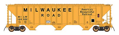 Intermountain Railway 672249 N Scale 4792 PS2-CD Covered Hopper Late Version - Ready to Run -- Milwaukee Road (yellow, black, Billboard Lettering, Resourceful Slogan)