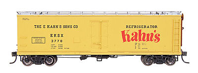 Intermountain Railway 67729 N Scale Fruit Growers Express Wood Refrigerator Car - Ready to Run -- Kahn's EKSX (yellow, silver, Boxcar Red)