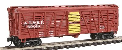 Intermountain Railway 67909 N Scale Santa Fe Class Sk-S Double-Deck Stock Car - Ready to Run -- Santa Fe w/K Brakes (As-Built Boxcar Red, yellow)