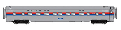 Intermountain Railway 6816 N Scale Pullman-Standard 4-4-2 Sleeper - Ready to Run - Centralia Car Shops -- Amtrak (Phase I, silver, wide blue & red stripes, Arrow Logo)