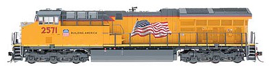 Intermountain Railway 697104 N Scale GE ET44 Tier 4 GEVO - Standard DC -- Union Pacific (Armour Yellow, gray, red, Large Flag, Building America Logo)