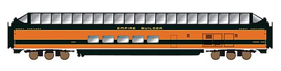 Intermountain Railway 7103 N Scale P-S Superdome Smooth-Side Full-Length Dome - Ready to Run -- Great Northern (Empire Builder; Omaha Orange, Pullman Green)