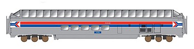 Intermountain Railway 7107 N Scale P-S Superdome Smooth-Side Full-Length Dome - Ready to Run -- Amtrak (Phase I, Platinum Mist, Wide red & blue Stripes)