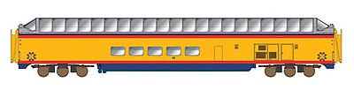 Intermountain Railway 7114 N Scale P-S Superdome Smooth-Side Full-Length Dome - Ready to Run -- CSX Chessie Safety Train #20 (yellow, vermillion, blue)