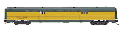 Intermountain Railway 7655 N Scale Centralia Car Shops Streamlined Smooth-Side Baggage Car - Ready to Run -- Chicago & North Western (yellow, green)