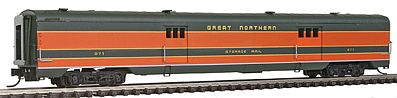Intermountain Railway 7658 N Scale Centralia Car Shops Streamlined Smooth-Side Baggage Car - Ready to Run -- Great Northern (Pullman Green, Omaha Orange)