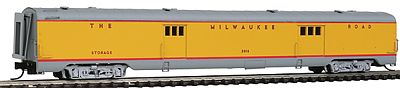 Intermountain Railway 7660 N Scale Centralia Car Shops Streamlined Smooth-Side Baggage Car - Ready to Run -- Milwaukee Road (Post-1956 UP Streamliner Scheme, Armour Yellow, gray)