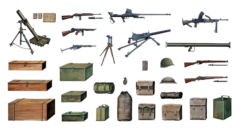 Italeri 407 1/35 WWII Accessories (Guns, Crates, Bags, etc.)
