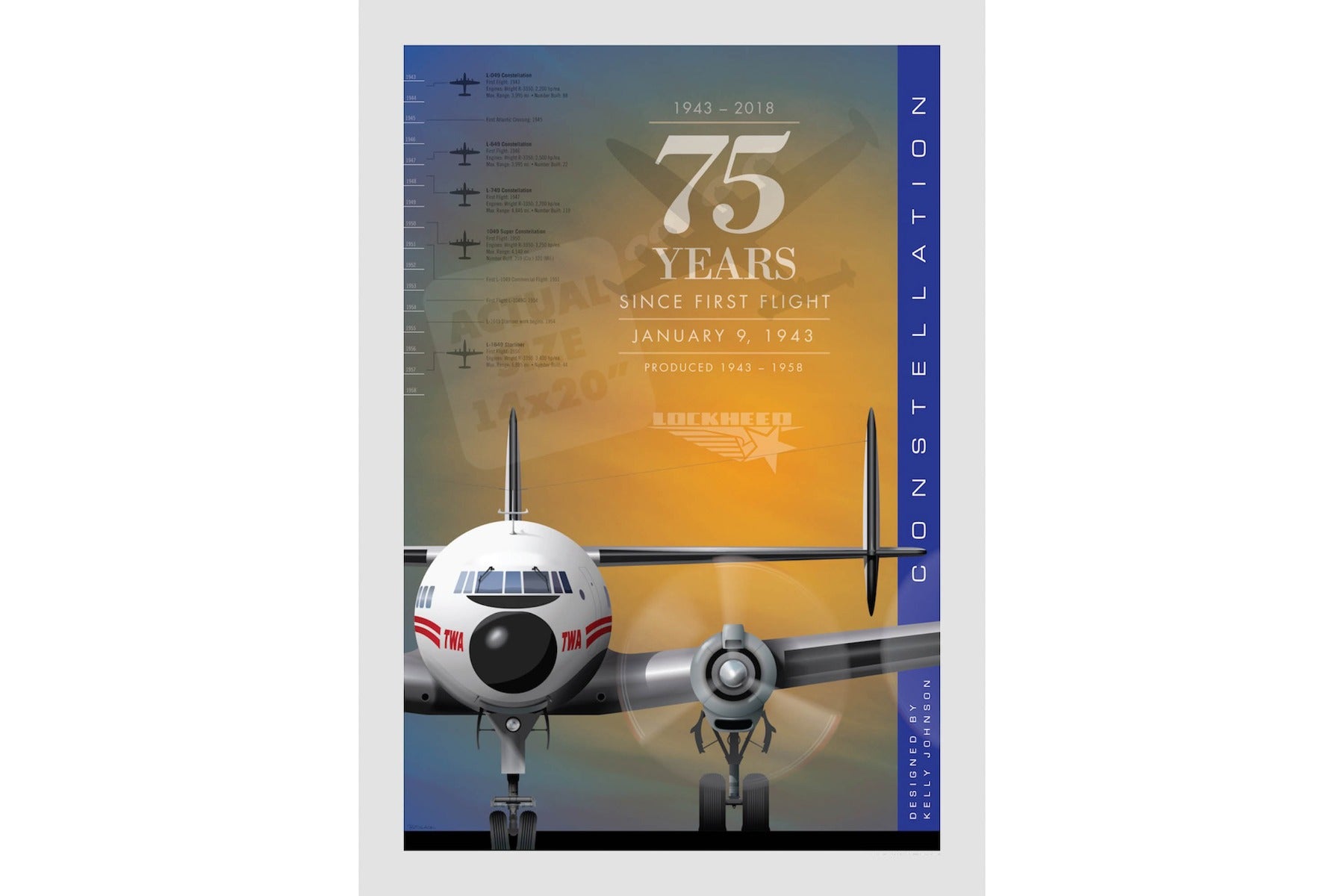 Jetage Aviation Art JA053 Lockheed Constellation 75 Years Poster 14 X 20
