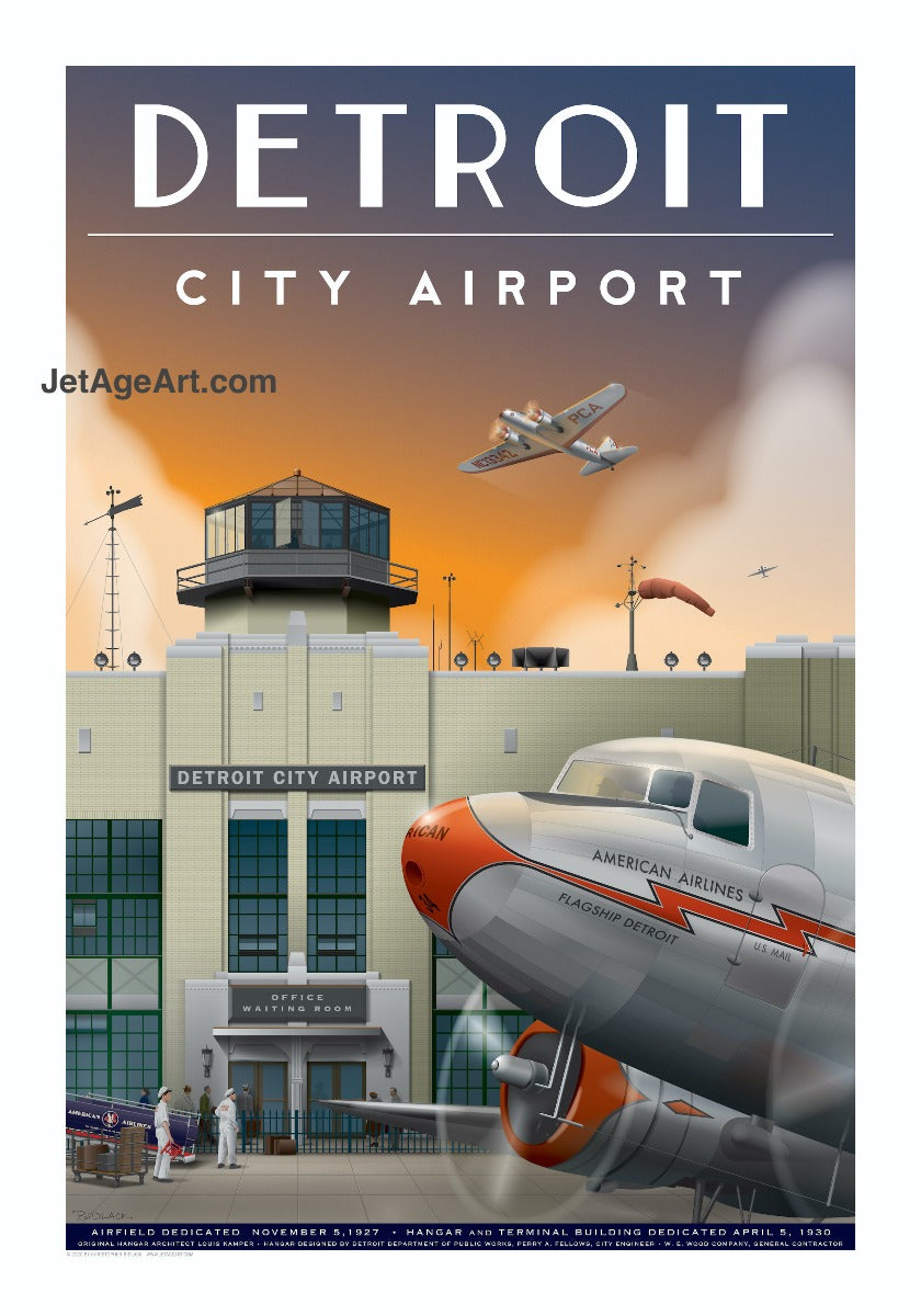 Jetage Aviation Art JA087 Detroit City Airport Poster
