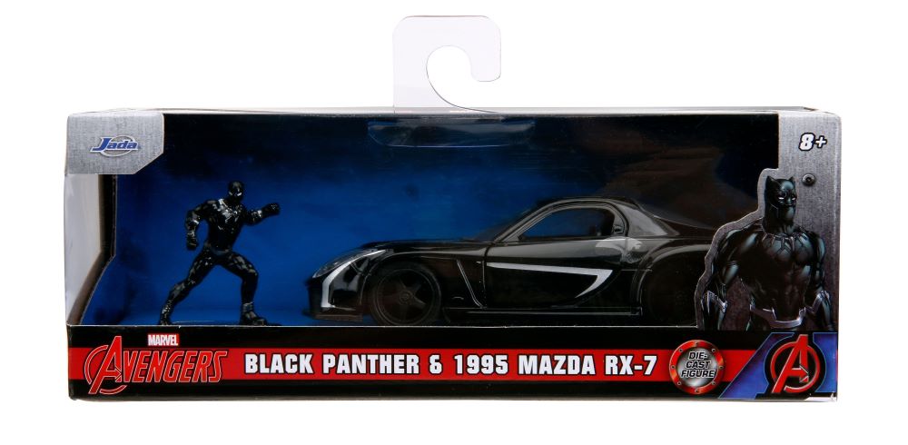 Jada 33078 1/32 Marvel Avengers 1995 Mazda RX7 Car w/Black Panther Figure