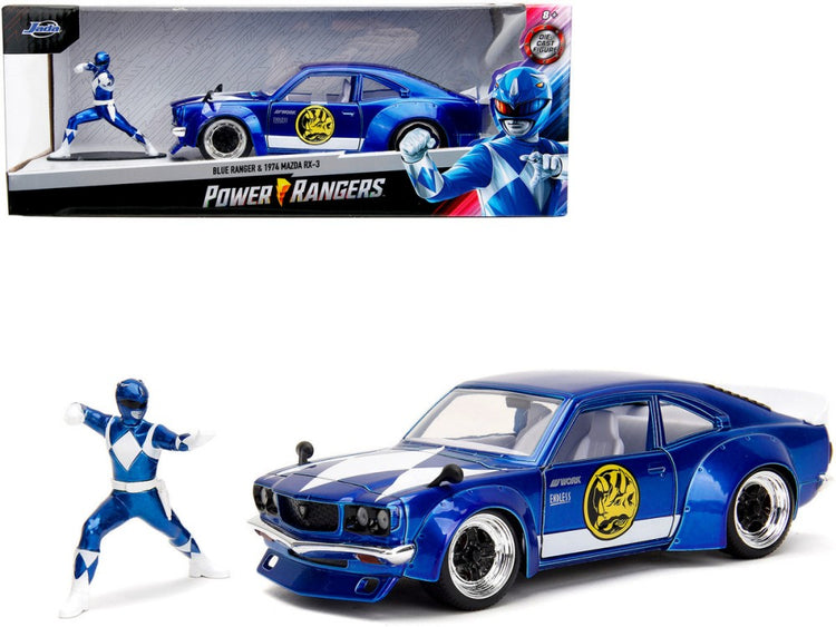 Jada 34389 1/24 Power Rangers 1974 Mazda RX3 Car w/Blue Ranger Figure