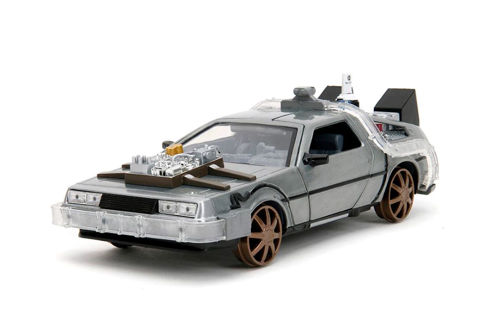 Jada 34996 1/24 Back to the Future Part III DeLorean Car Time Machine Lighted w/Rail Wheels