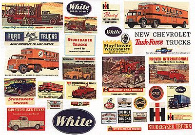 JL Innovative 243 HO Scale Billboard Signs/Posters (Printed Color Graphics) -- 1940-1950s Truck Signs pkg(33)