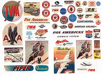 JL Innovative 244 HO Scale Billboard Signs/Posters (Printed Color Graphics) -- 1940-1950s Aviation & Airline Signs pkg(46)