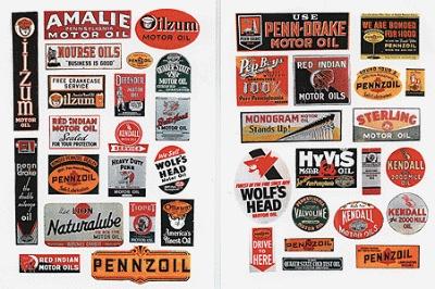 JL Innovative 294 HO Scale Vintage Motor Oil Signs -- 1930-50s pkg(38)