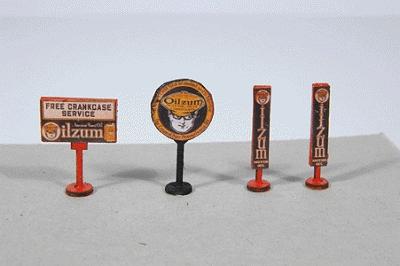 JL Innovative 468 HO Scale Vintage Gas Station Curb Signs -- Oilzum pkg(4)