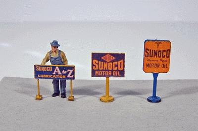 JL Innovative 475 HO Scale Vintage Gas Station Curb Signs -- Sunoco pkg(3)