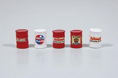 JL Innovative 556 HO Scale Custom Oil Barrels, pkg(5) -- Atlantic (red, white)
