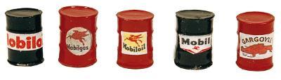 JL Innovative 563 HO Scale Custom Oil Barrel pkg(5) -- Mobil Oil (red, black)