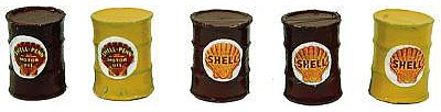 JL Innovative 564 HO Scale Custom Oil Barrel pkg(5) -- Shell Oil Company (yellow, red)