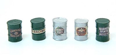 JL Innovative 579 HO Scale Custom Oil Barrels -- Quaker State (silver, green) pkg(5)
