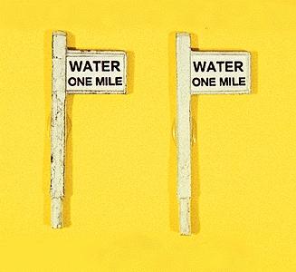 JL Innovative 836 HO Scale Custom Railroad Right-of-Way Signs -- Water One Mile pkg(2)
