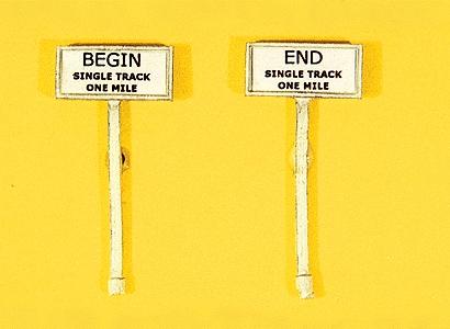 JL Innovative 840 HO Scale Custom Railroad Right-of-Way Signs -- Begin/End Single Track pkg(2)