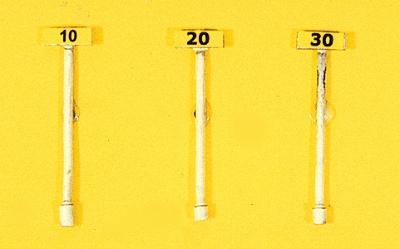 JL Innovative 841 HO Scale Custom Railroad Right-of-Way Signs -- Slow Speed Signs 10, 20 & 30MPH - Rectanglar Style pkg(3)