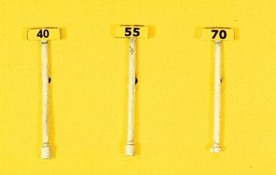 JL Innovative 842 HO Scale Custom Railroad Right-of-Way Signs -- High Speed Signs 40, 55 & 70MPH - Rectangular Style pkg(3)