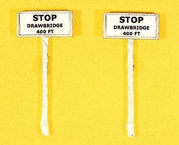 JL Innovative 847 HO Scale Custom Railroad Right-of-Way Signs -- Stop Drawbridge 400 Feet pkg(2)