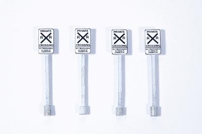 JL Innovative 854 HO Scale Custom Railroad Right-of-Way Signs -- Private Railroad Crossing pkg(4)
