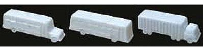 JTT 97007 HO Scale Vehicle Set - Unpainted White Styrene -- School Bus, City Bus & Semi