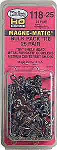 Kadee 11825 HO Scale #118-25 Bulk Pack - 25 Pairs #118 SF Shelf Whisker Metal Couplers -- Medium (9/32") Centerset Shank