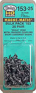 Kadee 15325 HO Scale #153 Whisker(R) Scale Knuckle Couplers - Kit - Magne-Matic(R) -- Short 1/4" Centerset Shank - 25 Pair