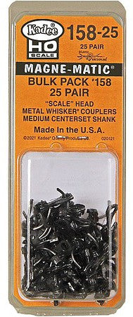 Kadee 15825 HO Scale #158 Whisker(R) Scale Self-Centering Knuckle Couplers - Kit - Magne-Matic(R) -- Medium 9/32" Centerset Shank - No Draft Gear Boxes - 25 Pairs