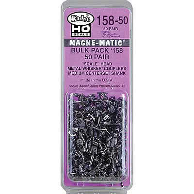 Kadee 15850 HO Scale #158 Whisker(R) Scale Self-Centering Knuckle Couplers - Kit - Magne-Matic(R) -- Medium 9/32" Centerset Shank - No Draft Gear Boxes - 50 Pairs