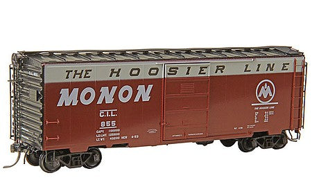 Kadee 4836 HO Scale Pullman-Standard PS-1 40' Boxcar, 7' Door - Ready to Run -- Monon 855 (1953, Boxcar Red, white, Hoosier Line Slogan)