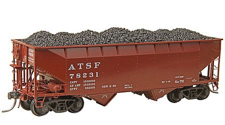 Kadee 7524 HO Scale 50-Ton AAR Standard Offset 2-Bay Open Hopper with Coal Load - Ready to Run -- Santa Fe 78231 (As-Delivered 1948, Boxcar Red)
