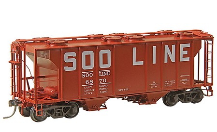Kadee 8047 HO Scale PS-2 2-Bay Covered Hopper - Ready to Run -- Soo Line 6870 (Blt. 1957, red oxide, white, Squared Billboard Lettering)