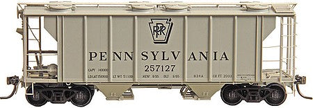 Kadee 8341 HO Scale PS-2 2-Bay Covered Hopper - Ready to Run -- Pennsylvania Railroad 257127 (1955 Scheme, gray, Shadow Keystone)